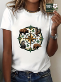 Men's T-Shirt Wildlife Surrounded By Compass With Green Leaves Bear