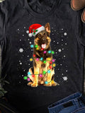 Women's T-Shirt Festive Holiday Snow Scene With Colorful Lights German Shepherd Dog