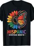 Men's T-Shirt Hispanic Heritage Month Colorful Petals And Flags With Vibrant Butterfly