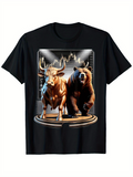 Men's T-Shirt Above Golden Platform With Bull And Bear Facing Stock Market Charts