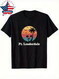 Men's T-Shirt Ft Lauderdale Sunset Sky With Flying Birds Silhouetted Palm Trees