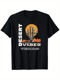 Men's T-Shirt Desert Vibes Texas With Saguaro Cactus At Sunset And Rocky Terrain