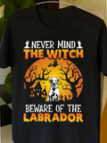 Men's T-Shirt Never Mind The Witch Dark Spooky Night With Haunting Trees Large Full Moon Labrador