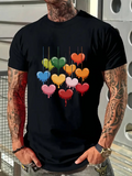 Men's T-Shirt Colorful Dripping Paint Patterned Melting Hearts On Black Shirt