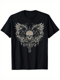 Men's T-Shirt Dark Angelic Wings Surrounding Skull With Ornate Cross Design