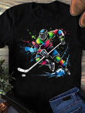 Women's T-Shirt Colorful Abstract Energetic Motion On Ice Hockey Player