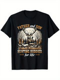 Men's T-Shirt Father And Son Among Majestic Forest Deer Trees And Hunting Buddies Scene