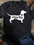 Women's T-Shirt Mama Script Among Silhouette With Heart Inside Dog