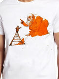 Men's T-Shirt Child On Ladder Reaching Toward A Large Orange Santa Claus Figure