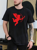 Men's T-Shirt Red Cupid Silhouette Shooting Heart Arrow On Black Shirt