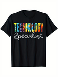 Men's T-Shirt Colorful Tie Dye Lettering With Modern Script On Black Technology Specialist