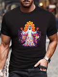 Men's T-Shirt Colorful Abstract Halloween Swirls With Smiling Friendly Ghost