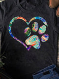 Men's T-Shirt Colorful Swirling Patterns With Heart Shaped Paw Print