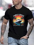 Men's T-Shirt Family Cruise Tropical Sunset Memories With Palm Trees Ocean Boat