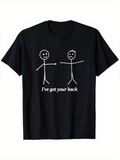 Men's T-Shirt Ive Got Your Back Playful Stick Figures Black Cotton T Shirt