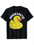 Men's T-Shirt Quacktastic Bright Yellow Cartoon Duck Illustration Under Curved Letters Duck
