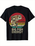 Men's T-Shirt Big Fish Energy Retro Striped Sunburst With Jumping Bass Fish