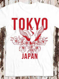 Men's T-Shirt Tokyo Japan Elegant Crane With Flowers Blooming With Delicate Petals