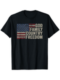 Men's T-Shirt God Family Country Freedom With Grunge American Flag Graphic Tee