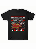 Men's T-Shirt Cats For Everybody Santa Sleigh With Festive Snowflakes And Joyful Cats