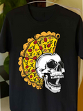 Men's T-Shirt Melted Cheese Pizza Wedge Crown Worn By Smiling Human Skull