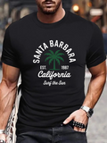 Men's T-Shirt Santa Barbara California With Palm Tree Sunny Coastline