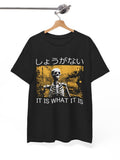 Men's T-Shirt It Is What It Is Grunge Yellow Background With Sassy Skeleton Print