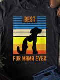Men's T-Shirt Best Fur Mama Ever Silhouette Dog And Cat On Striped Sunset Background
