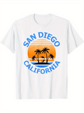 Men's T-Shirt San Diego California Sunset With Palm Trees At The Beach