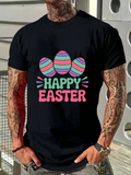 Men's T-Shirt Happy Easter Colorful Striped Eggs With Festive Vibrant Holiday Design