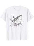 Men's T-Shirt Black White Splash Effect With Realistic Powerful Water Shark