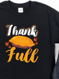 Men's T-Shirt Thank Full With Pumpkin Pie Surrounded By Falling Autumn Leaves