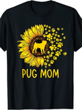 Men's T-Shirt Pug Mom Blooming Sunflower With Paw Prints And Silhouette Of Dog