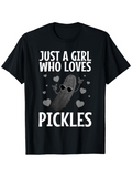 Men's T-Shirt Just A Girl Who Loves Pickles Cartoon Pickle Surrounded By Playful Hearts With Sunglasses