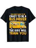 Men's T-Shirt Funny School Life Yellow Bus With Cartoon Kids Bus Driver
