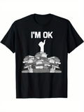 Men's T-Shirt Im Ok Amidst Piled Books With Raised Thumb Hand