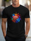 Men's T-Shirt Colorful Ink Splash Bursting With Energy Embracing Centered Basketball
