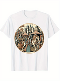 Men's T-Shirt Medieval Romance In Festive Castle Courtyard With Horses And People