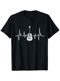 Men's T-Shirt Heartbeat Rhythm With Stylized Line Art Centered Guitar