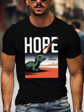 Men's T-Shirt Hope With Sunset Meteor Falling Over Desert Dinosaur