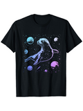 Men's T-Shirt Galactic Planets And Stars With Whimsical Cartoon Seal Floating Space