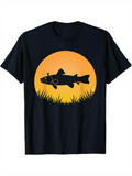Men's T-Shirt Golden Sunlight With Grass Beneath A Peaceful Swimming Fish