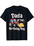 Men's T-Shirt Dada Of The Birthday Boy With Cartoon Red Tractor Hay And Playful Style