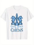 Men's T-Shirt Cool Boys Play Chess With Blue Chess Pieces Artwork