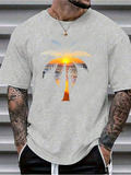 Men's T-Shirt Sunset Glow Shining Through Palm Leaves Over Tranquil Silhouette Palm Tree