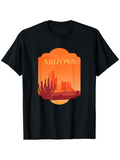 Men's T-Shirt Arizona Desert Sunset Silhouette With Cactus Under Golden Orange Sky Landscape