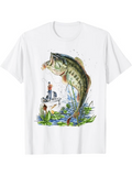 Men's T-Shirt Lively Splashing Water With Grass And Fisherman Jumping Fish