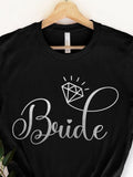 Women's T-Shirt Bride Elegant Script With Sparkling Diamond Motif On Wedding Tee