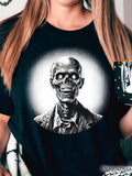Women's T-Shirt Dark Aura Skeleton With Glowing Eyes Emanating Frightful Energy Under Spotlight Skeleton