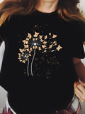 Women's T-Shirt Golden Butterflies Flying From Magical Dandelion Puff In Night Air